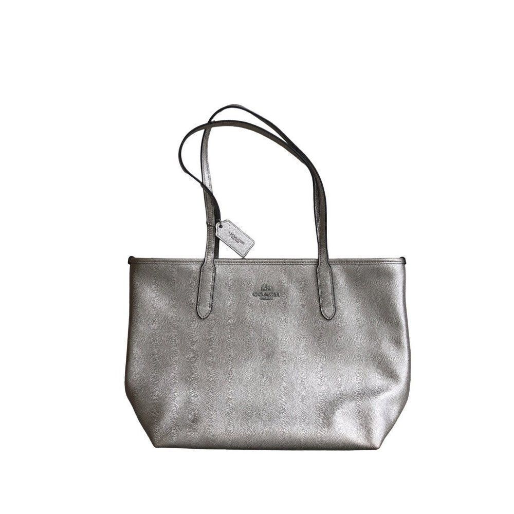 COACH Zip Top Tote Bag Metallic Crossgrain Leather F88067